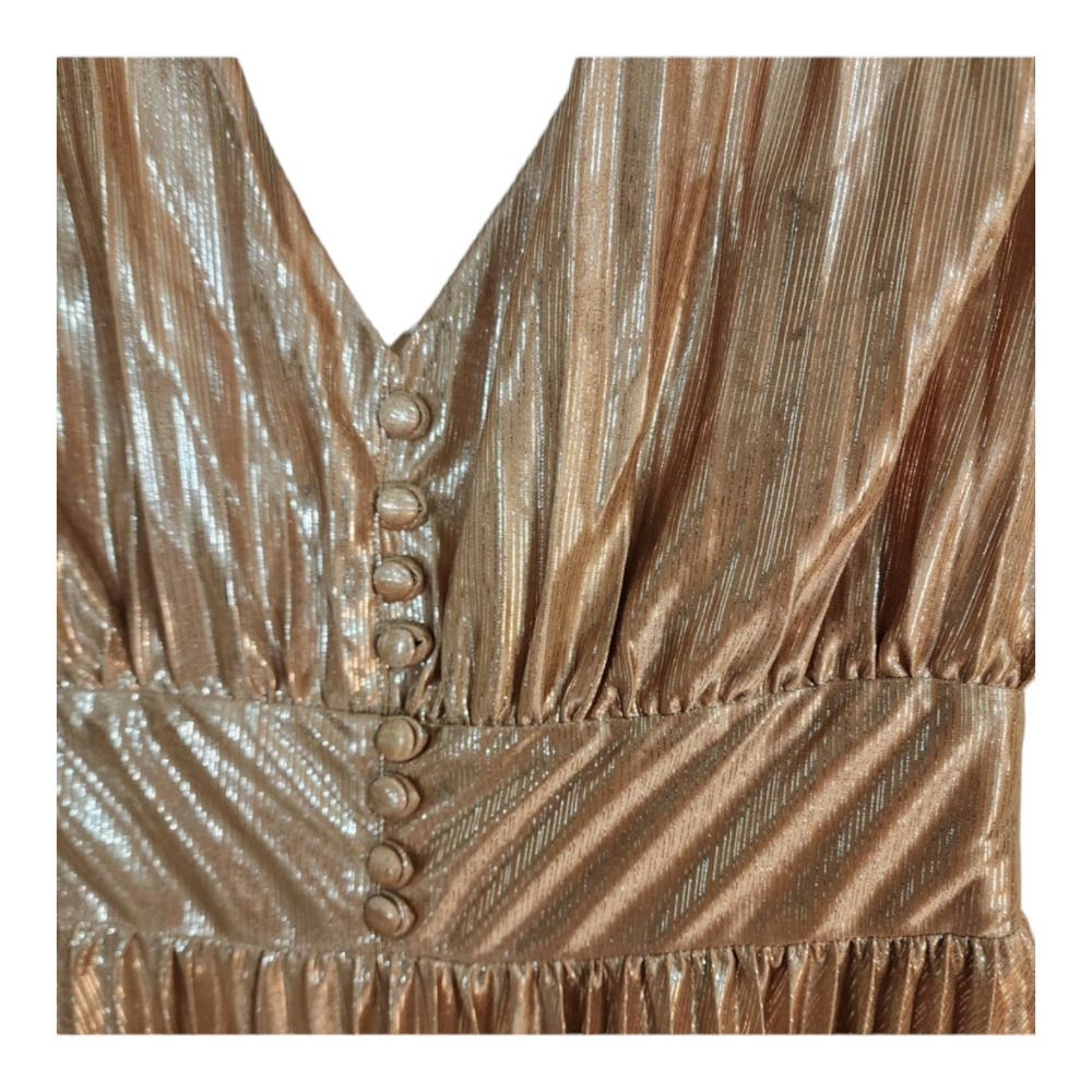 Beulah Neutrals Metallic Pleats Long Dress size large - Picture 2 of 12